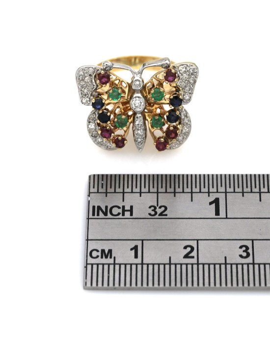 Ruby, Sapphire, Emerald and Diamond Butterfly Ring